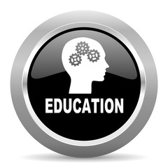 education black metallic chrome web circle glossy icon