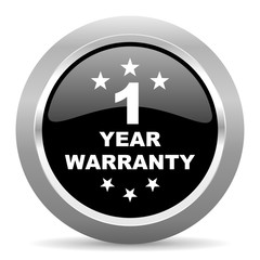 warranty guarantee 1 year black metallic chrome web circle glossy icon