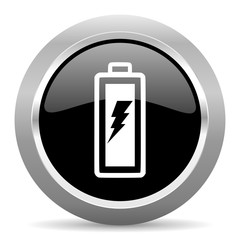 battery black metallic chrome web circle glossy icon