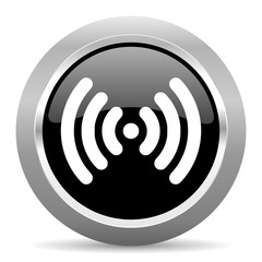 wifi black metallic chrome web circle glossy icon