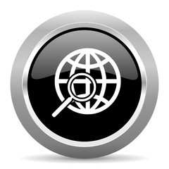 search black metallic chrome web circle glossy icon
