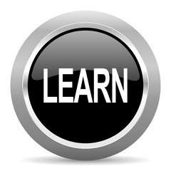 learn black metallic chrome web circle glossy icon