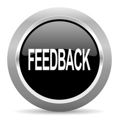 feedback black metallic chrome web circle glossy icon