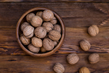 nuts on a wooden background