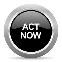 act now black metallic chrome web circle glossy icon