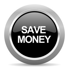 save money black metallic chrome web circle glossy icon