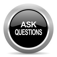 ask questions black metallic chrome web circle glossy icon