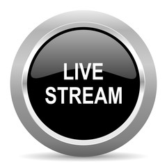 live stream black metallic chrome web circle glossy icon