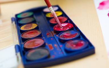 Close up of children's painting tools