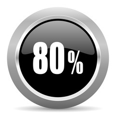 80 percent black metallic chrome web circle glossy icon