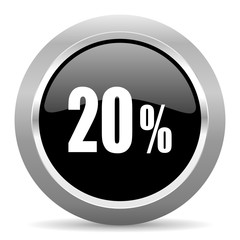 20 percent black metallic chrome web circle glossy icon