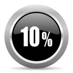 10 percent black metallic chrome web circle glossy icon