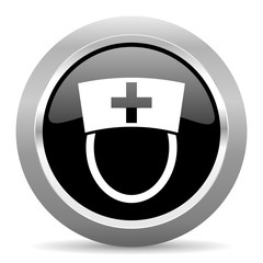 nurse black metallic chrome web circle glossy icon