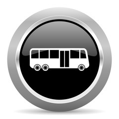 bus black metallic chrome web circle glossy icon