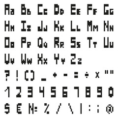 simple black pixel alphabet and symbols