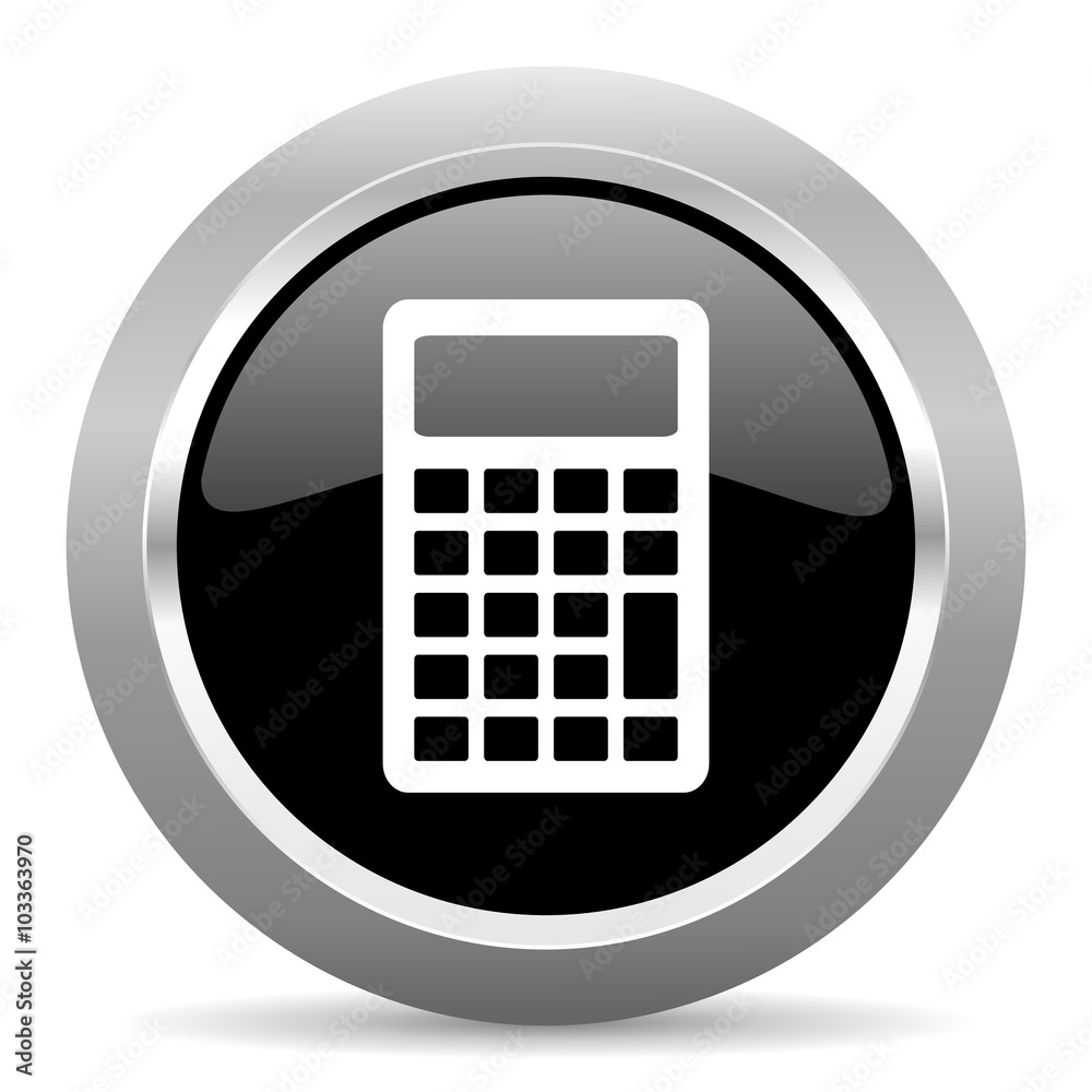 Poster calculator black metallic chrome web circle glossy icon