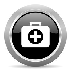 first aid black metallic chrome web circle glossy icon