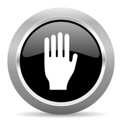 stop black metallic chrome web circle glossy icon