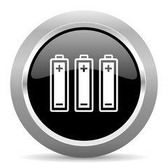 battery black metallic chrome web circle glossy icon