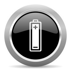 battery black metallic chrome web circle glossy icon