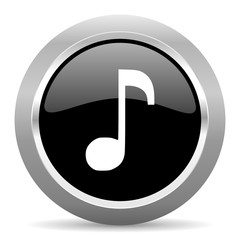 music black metallic chrome web circle glossy icon