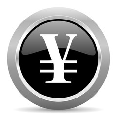 yen black metallic chrome web circle glossy icon