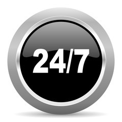 24/7 black metallic chrome web circle glossy icon