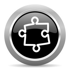 puzzle black metallic chrome web circle glossy icon