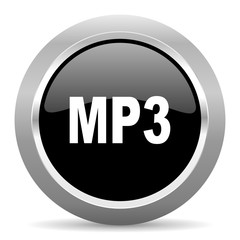 mp3 black metallic chrome web circle glossy icon