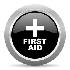 first aid black metallic chrome web circle glossy icon