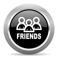 friends black metallic chrome web circle glossy icon