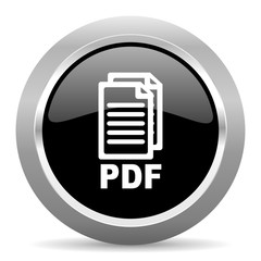 pdf black metallic chrome web circle glossy icon,