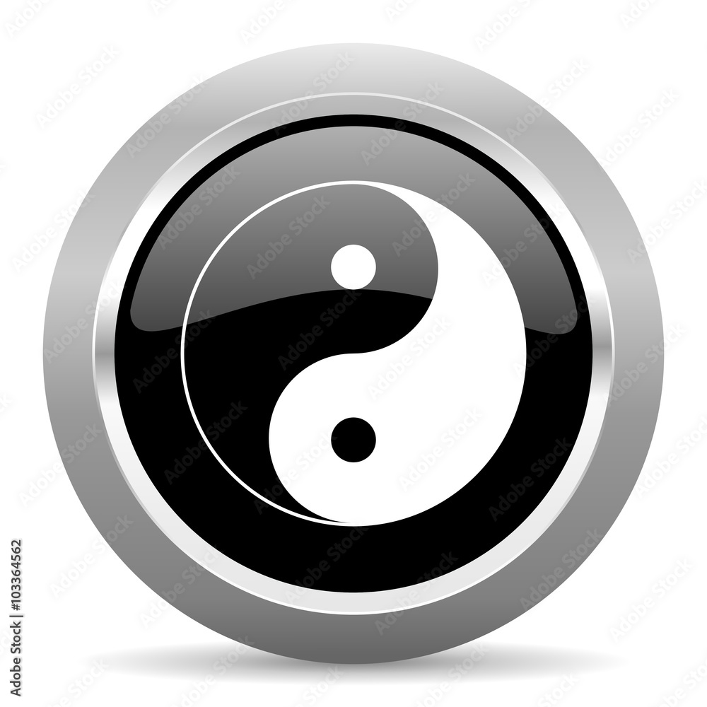 Poster ying yang black metallic chrome web circle glossy icon