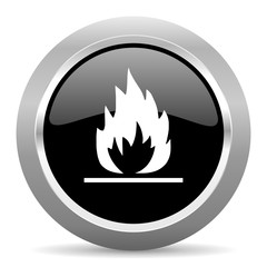 flame black metallic chrome web circle glossy icon