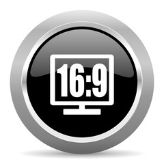 16 9 display black metallic chrome web circle glossy icon