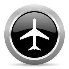 plane black metallic chrome web circle glossy icon