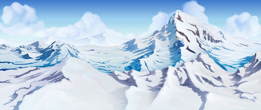 Snowy mountain peaks, vector background