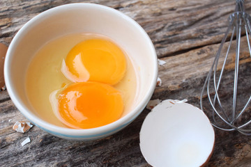 Eggs in a bowl with whisk