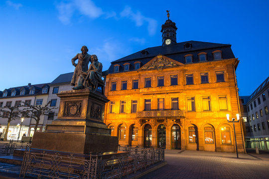 hanau germany townhall in the evening