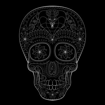 Dia de Muertos Tattoo Skull Day of The Dead with cobra