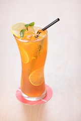 Refreshing ice lemon tea with mint