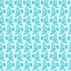 Seagull bird drawing. Summer sea seamless pattern