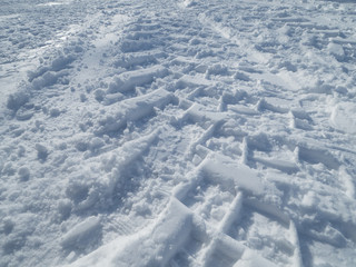 ブルドーザーのタイヤの跡