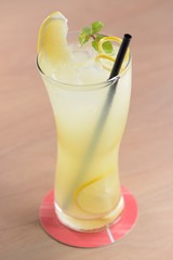 Lemonade in glass with ice and mint