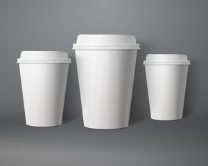 Vector Coffee Cup Set. Photorealistic 3D Vector EPS10 Paper Coff