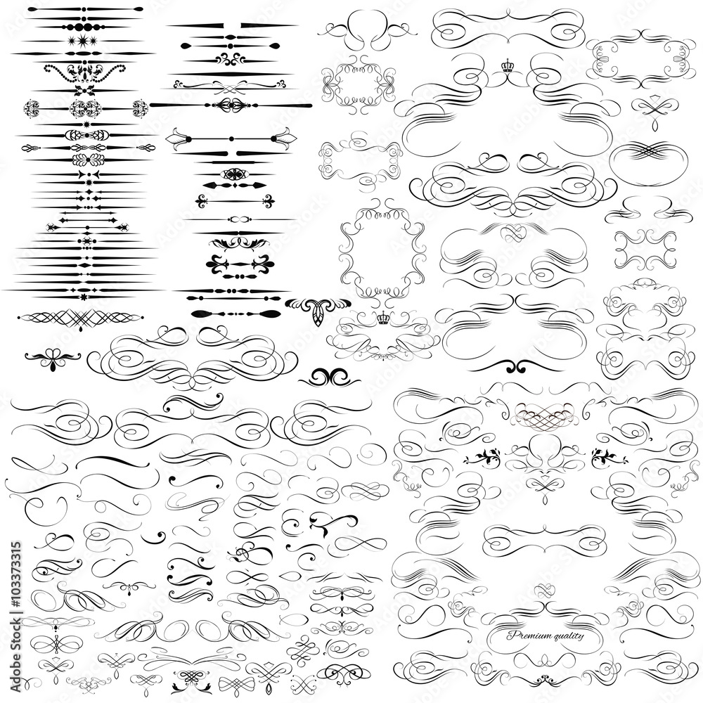 Sticker set of vector calligraphic elements and page decorations