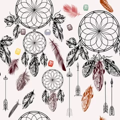 Wall murals Dream catcher Vector background with hand drawn dream catcher in engraved styl