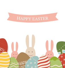 Happy easter cards with Easter bunnies and Easter eggs. Vector i