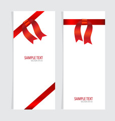 Cards with red ribbons. Vector illustration.