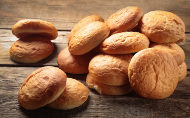 Composition with bread on a wooden table old